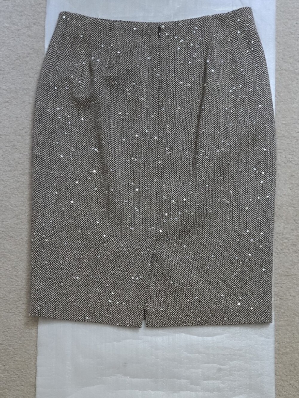 Brooks Brothers Brown and White Herringbone Pencil Skirt With Sparkle - Picture 4 of 9